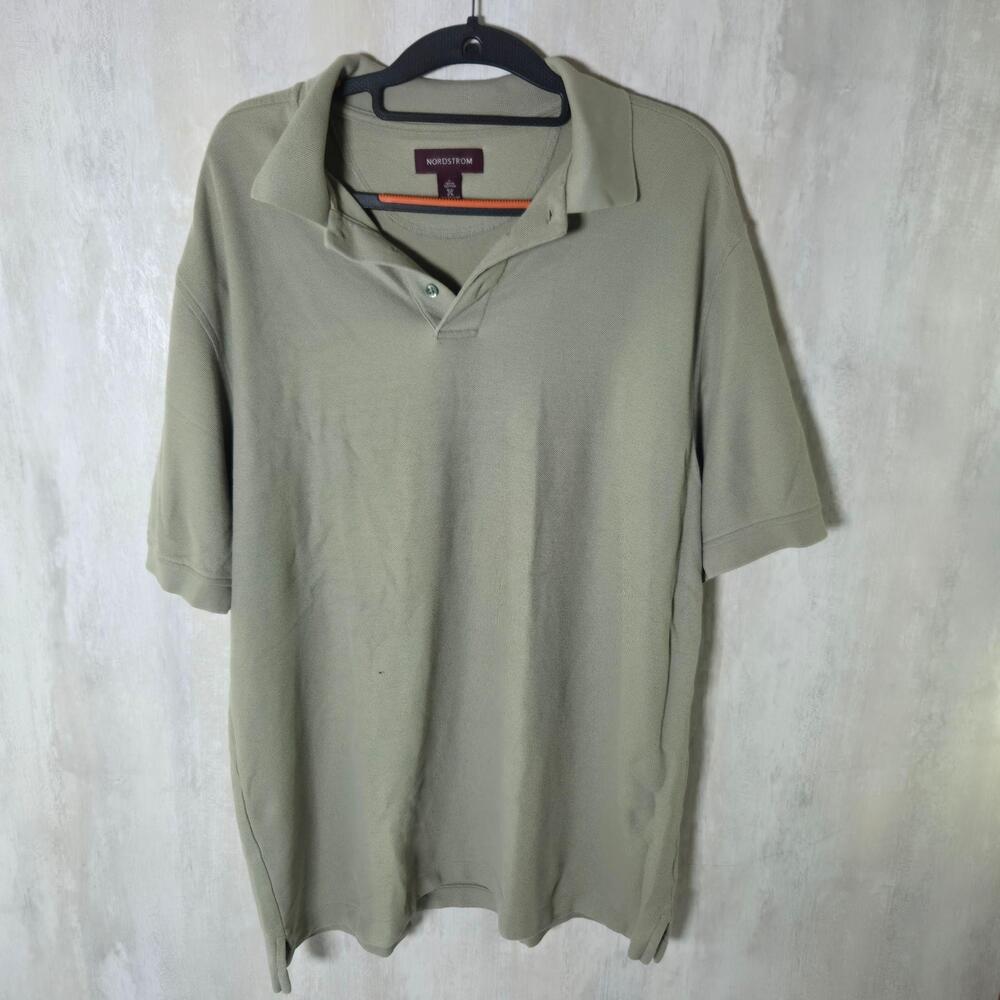 Nordstrom Polo Shirt Mens Large Green Short Sleeve Smartcare Cotton Top